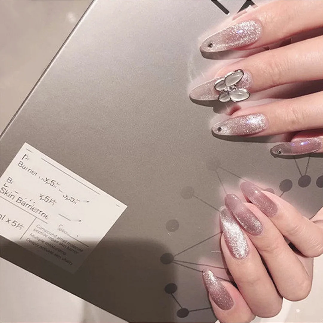 24pcs Stereoscopic Butterfly Light Luxury Elegant Nude Lady Style Removable Nail False Nail Manicure Tool-Nail Inspo