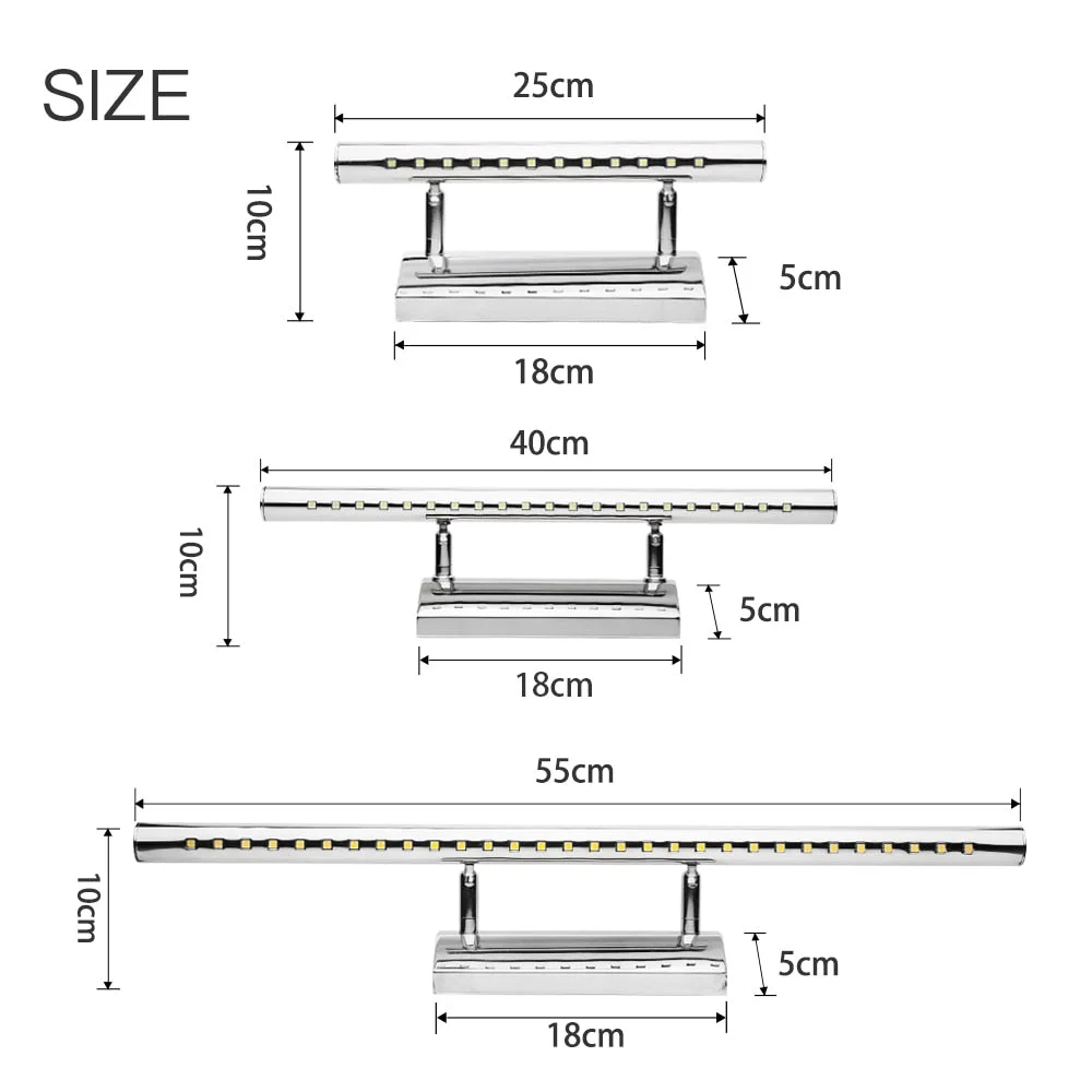 Modern Led Mirror Light 3W 5W 7W Waterproof Wall Lamp Bathroom Lighting Wall Mounted Industrial Stainless Steel