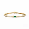 14K Yellow Gold Round Lab Diamond Bezel Setting Tennis Bracelet with A Baguette Cut Lab Emerald  Center Stone
