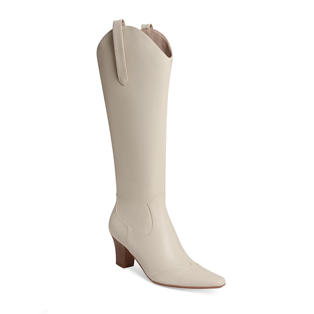 50mm Women Side Zip Block Heel Square Toe Western Boots-vocosishoes