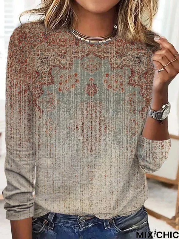 Crew Neck Casual Ethnic T-Shirt