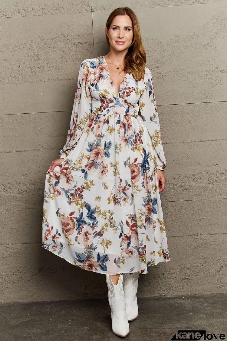 OneTheLand Good Day Chiffon Floral Midi Dress