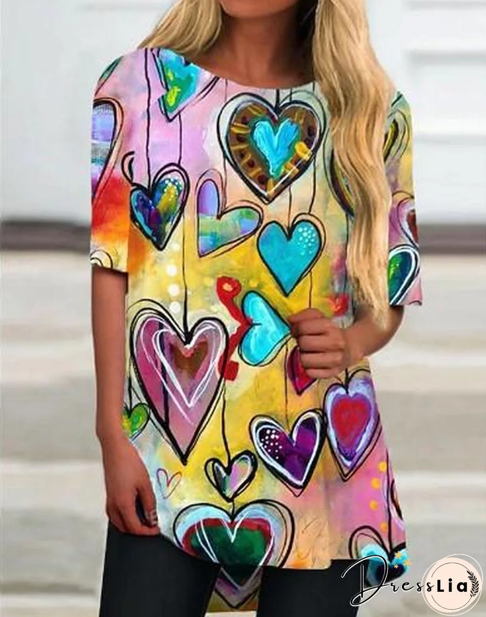 Colorful Heart Printed Short Sleeve Shirt