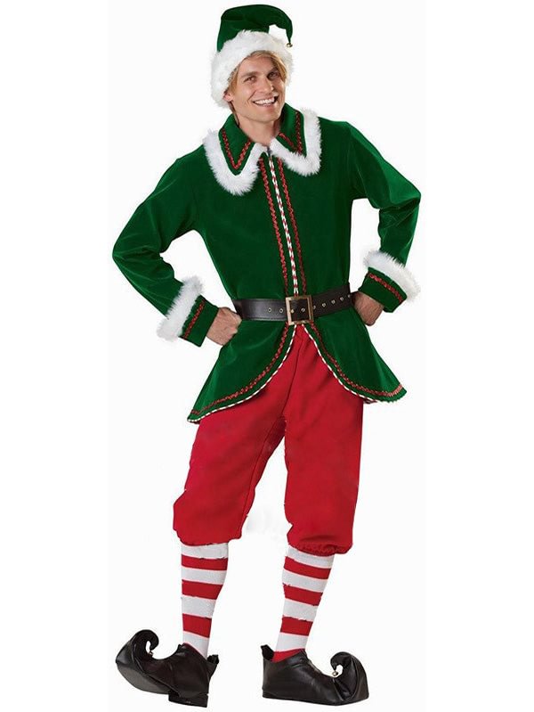 Men's Elf Costume Christmas Santa Helper Costume-elleschic