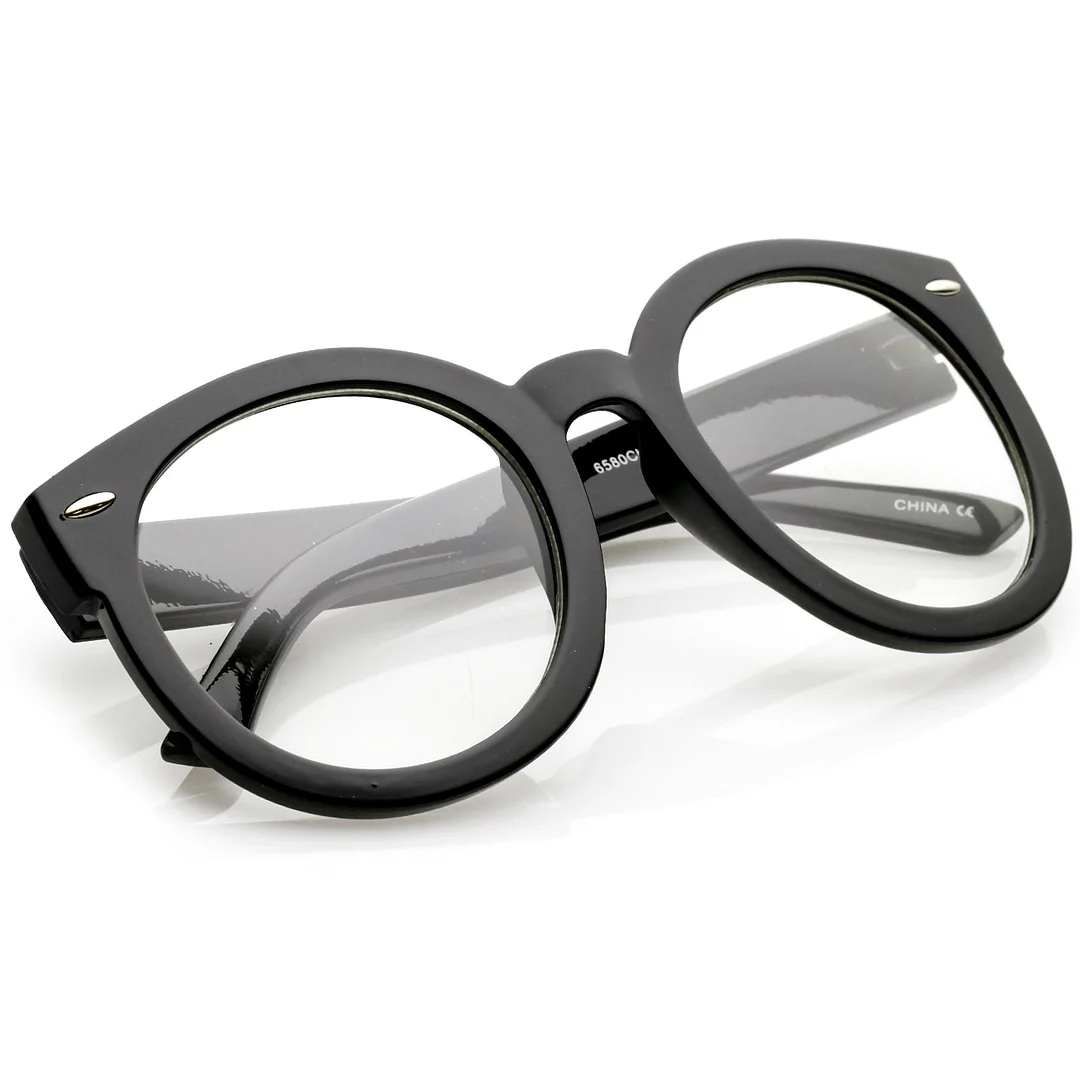 Oversize Thick Arms Round Clear Lens Horn Rimmed Eyeglasses 53mm