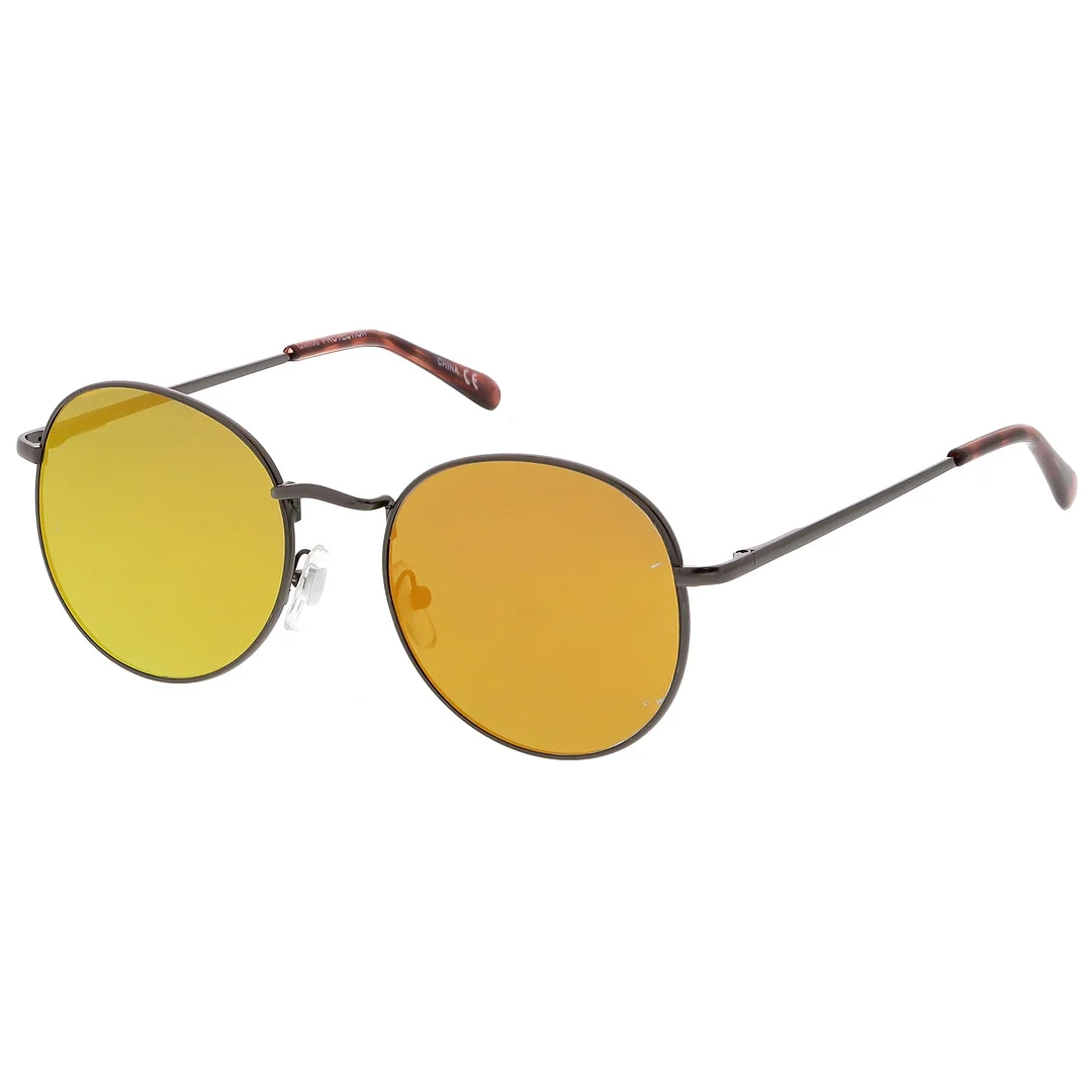 Classic Slim Metal Round glasses With Color Mirrored Flat Lens 50mm