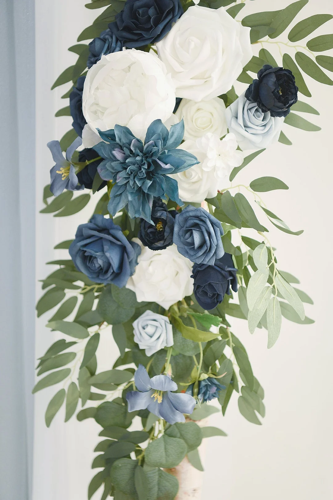 Flower Arch Decor with Drapes in Dusty Blue & Navy