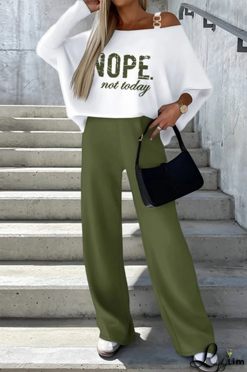 Casual Print Solid Basic Oblique Collar Two Pieces