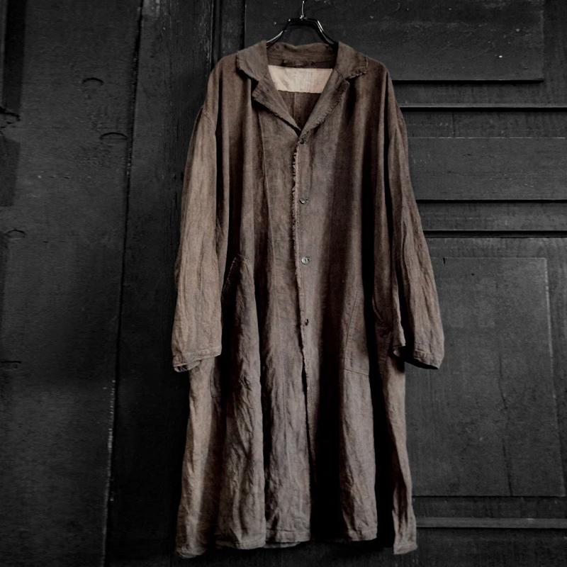 Men's Linen Cotton Brown Single Breasted Coat