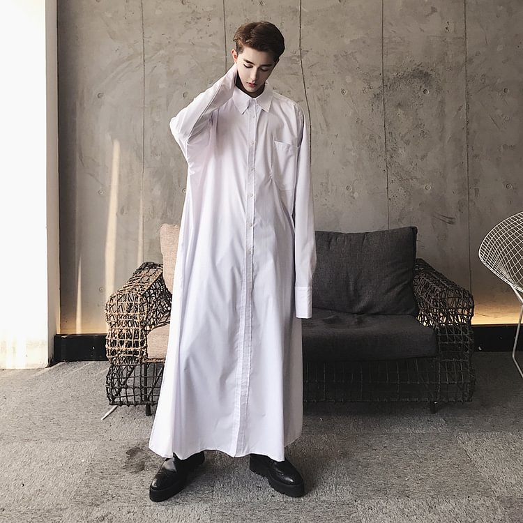 Dawfashion-Diablo Niche Japanese Super Long Black and White Personality All-match Shirt-Yamamoto Diablo Clothing