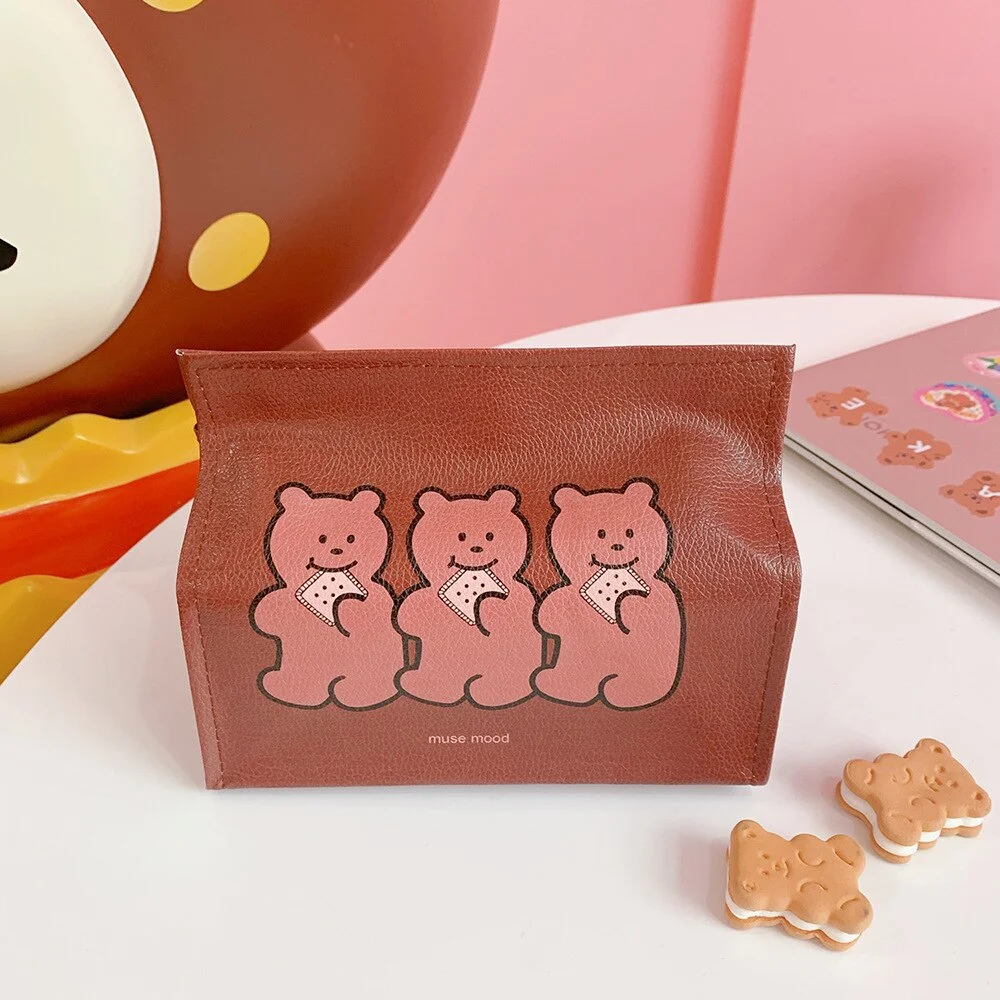 New Bentoy Milkjoy Girls Cute Tissue Case Box PU Leather Cartoon Bear Smiley Cookie Storage Box Desktop Table Decoration 2021