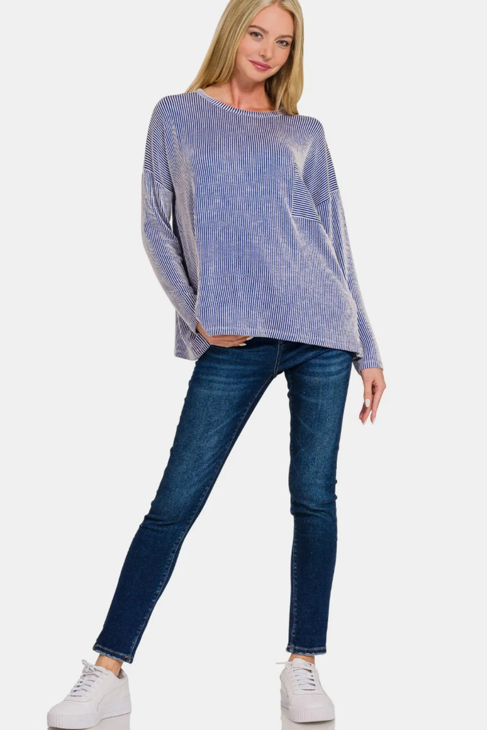 Ribbed striped long sleeve t-shirt