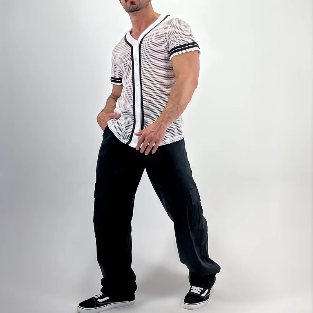 Men's Buttoned Sheer Mesh Shirt-inspireuse