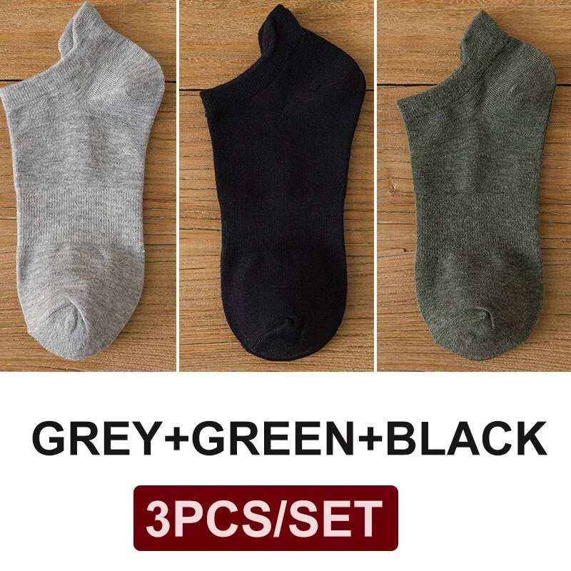 FINETOO 3 Pairs/Set Cotton Men's Socks Harajuku Boat Socks Lift Up Solid Colors Man Sock Sox  Male Invisible Short 38-44 Socks