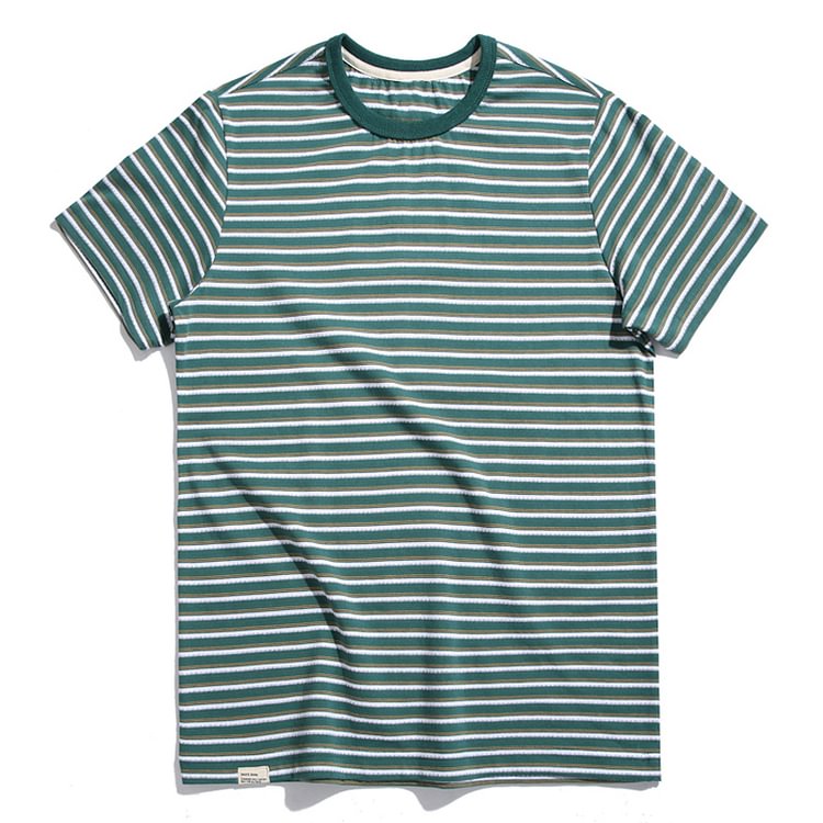 Vintage Round Neck Striped Short-sleeved T-shirt