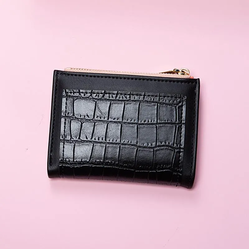 Fashion Women's Small Wallet Short Zipper Folding Stone Pattern Women's Wallet