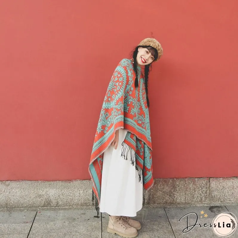 Tibetan ethnic totem flower big shawl retro warm scarf