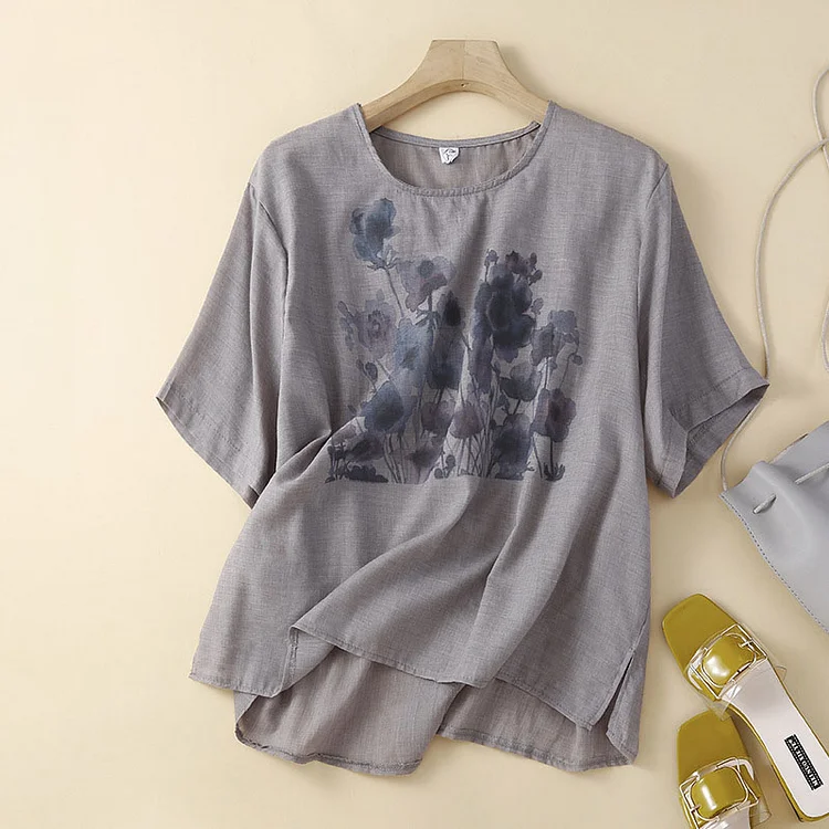 Summer ink printing casual T-shirt