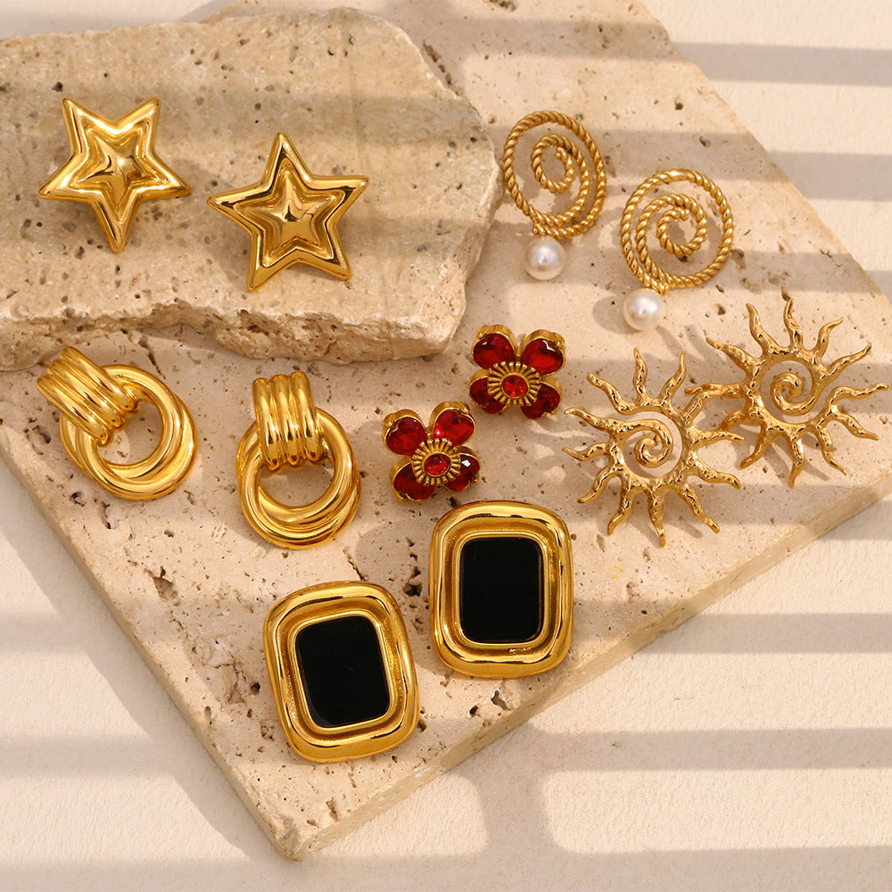 Personalized Popular Earrings Stainless Steel 18K Gold Plated Flower Frame Circle Pearl Earrings For Women