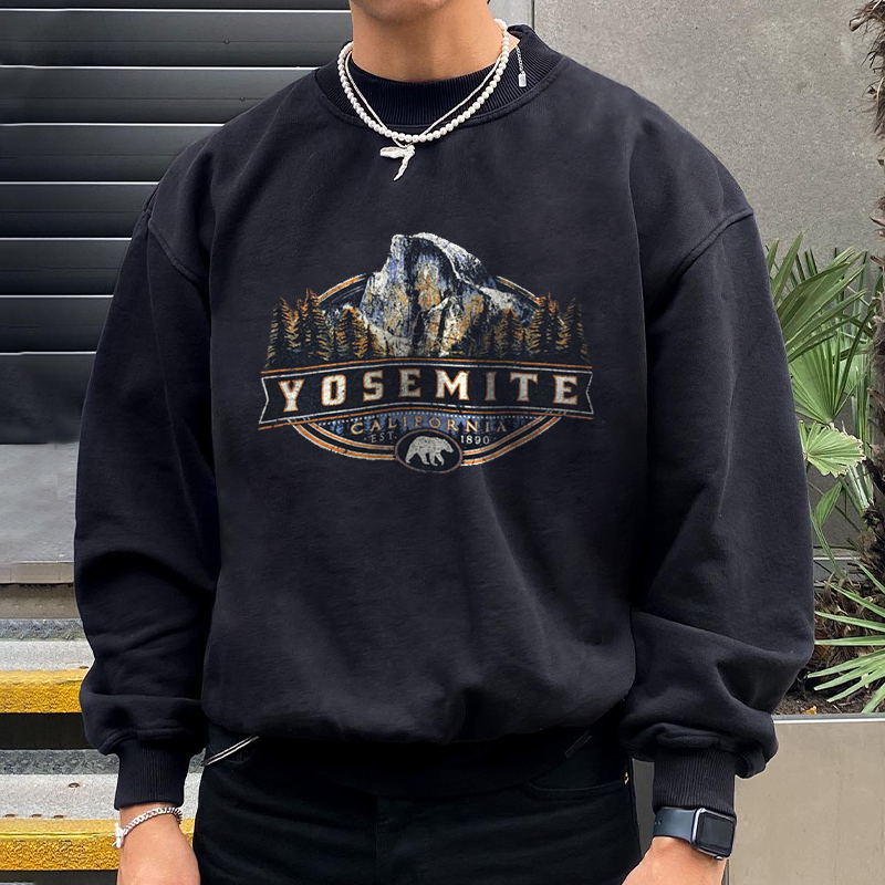 Men's Oversized Vintage 'YOSEMITE' Print Sweatshirt、、URBENIE