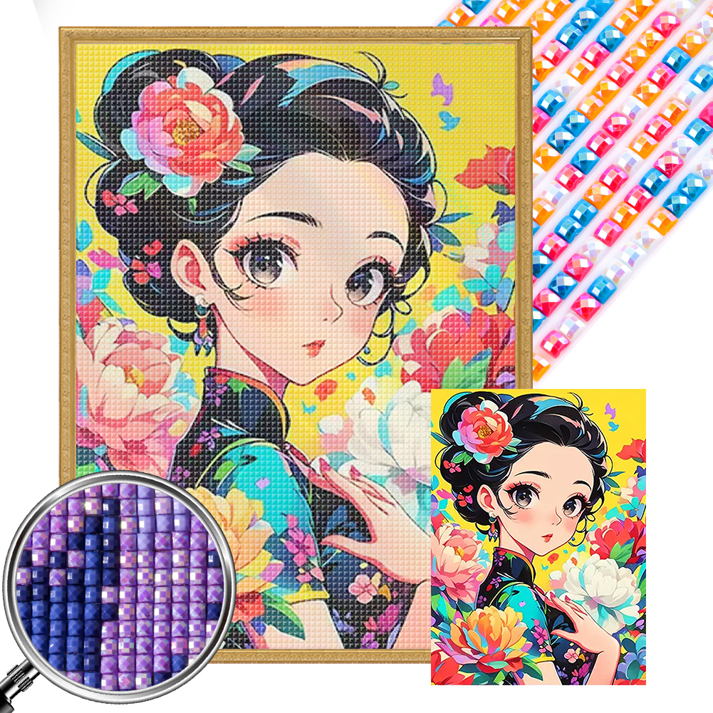 Illustration Girl 40*55cm(picture) full square drill diamond painting with 3 to 5 colors of AB drills