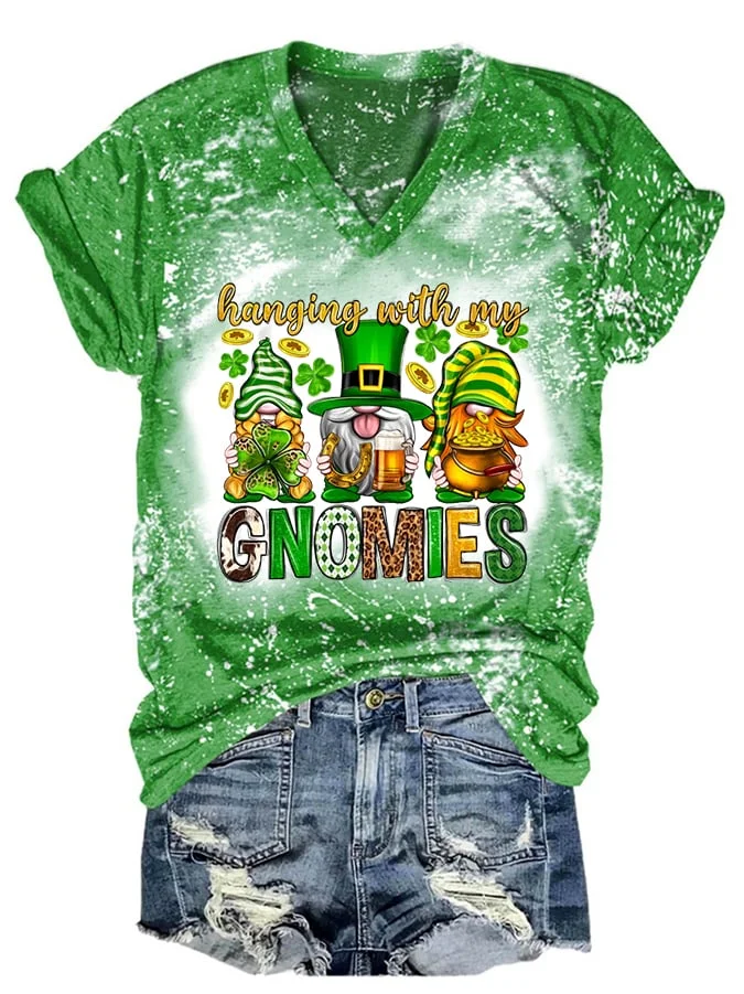 Women‘s St. Patrick's Day Hanging With My Gnomies Print Casual T-shirt socialshop