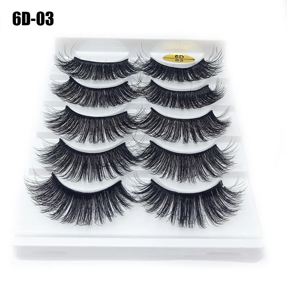 5Pairs 6D Mink Lashes False Eyelashes Natural Long Eyelash Extension Cross Volume Soft Fake Eye Lashes Winged Faux Cils Dropship