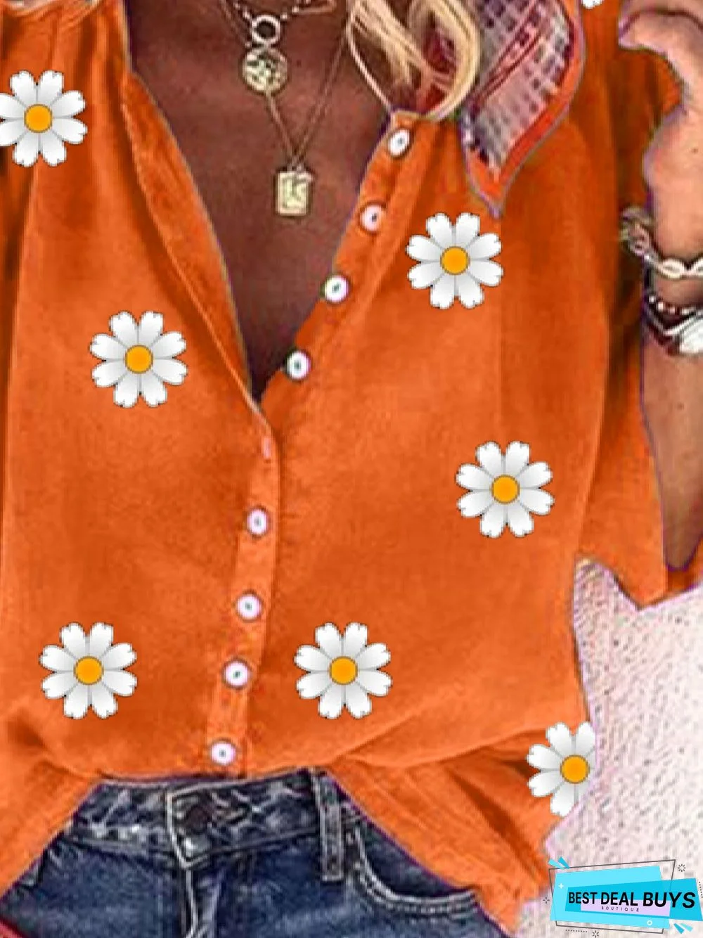 Casual Daisy Loose V neck Three Quarter Blouse