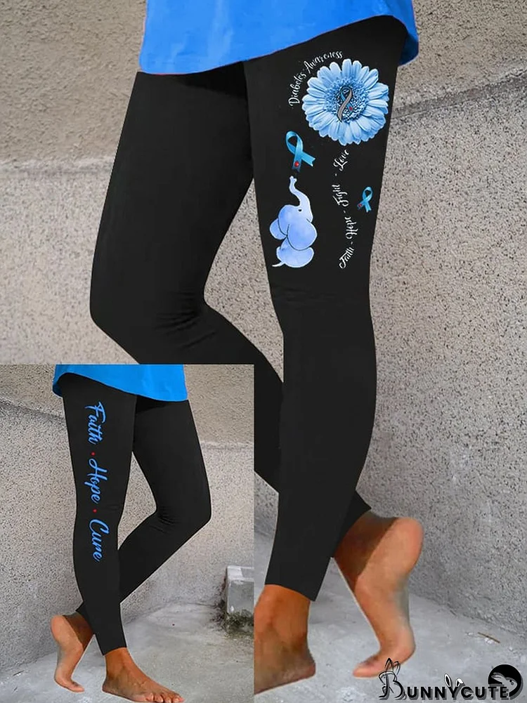 Women's Diabetes Awareness Faith Hope Cure Sunflower Diabetes Eleplant Print Leggings