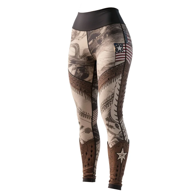 Women's Western-style Flag Print Skinny Leggings High Waist Slim Fit Leggings socialshop