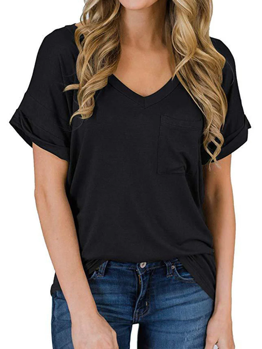 V-Neck Solid Color T-shirt