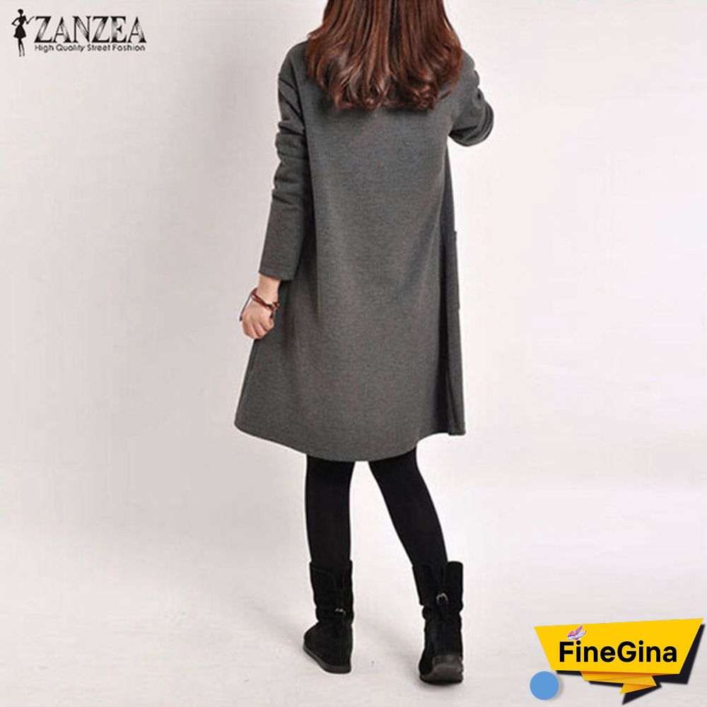 Zanzea Women V Neck Long Sleeve Casual Loose Tops Shirt Jumper Dress Plus Size