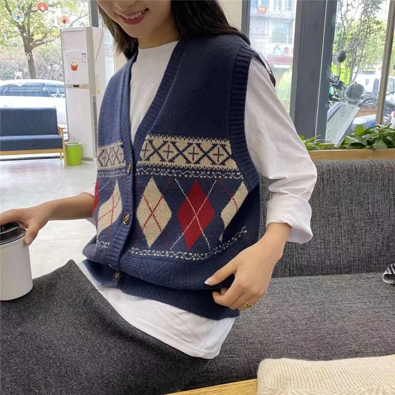 Billlnai New Loose Sleeveless Sweater Spring Autumn Women Vest Sweaters Knitting Vest Joker Knitted Vest Wool Oversize Girls Pullover