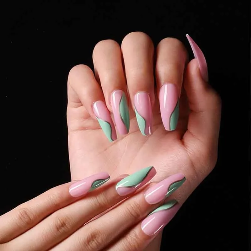 24pcs Khaki Dye Matte Frosted Fake Nails stiletto Dark Blue Color Pointed Head Long Style Wearable ABS Resin Finished Fingernail-Nail Inspo