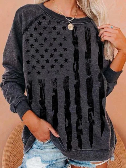 Print Round Neck Cotton Blend Sweatshirt