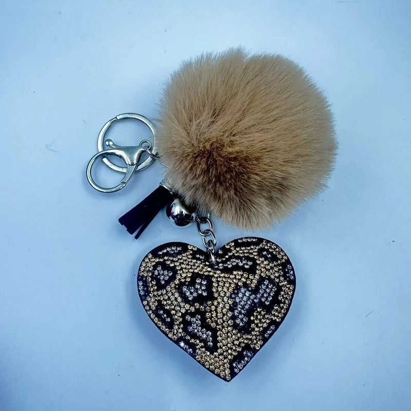 6 Pieces Sweet Korean Style Heart Shape Plush Rhinestones Unisex Keychain