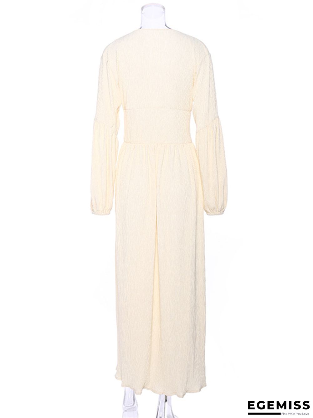 French Retro V-Neck Long Skirt Waist Fold Loose Dress | EGEMISS