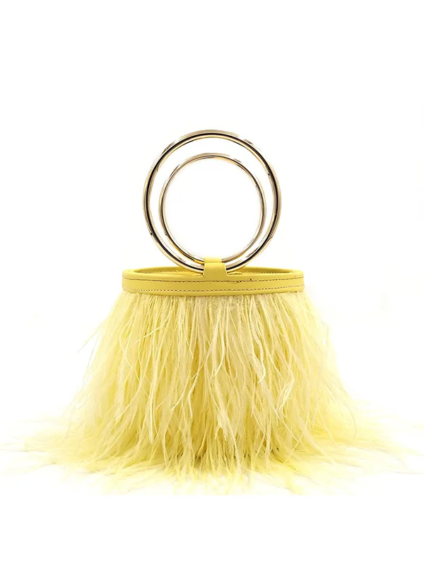 Ostrich Fur Tassel Metal Circle Handbag