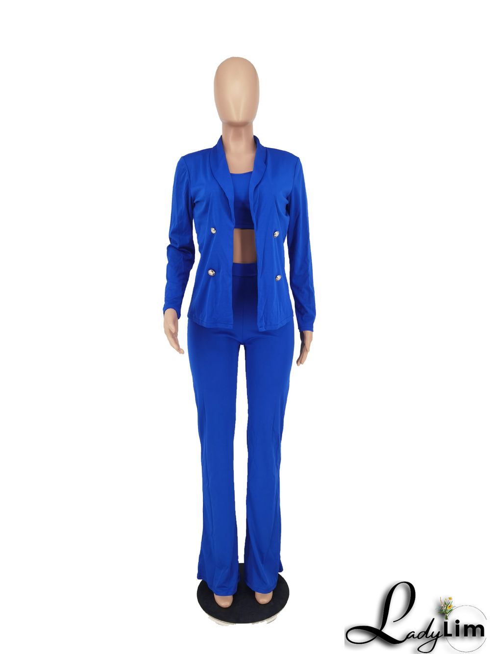 Women's Solid Long Sleeve Blazer And Pants Three-Piece Suits