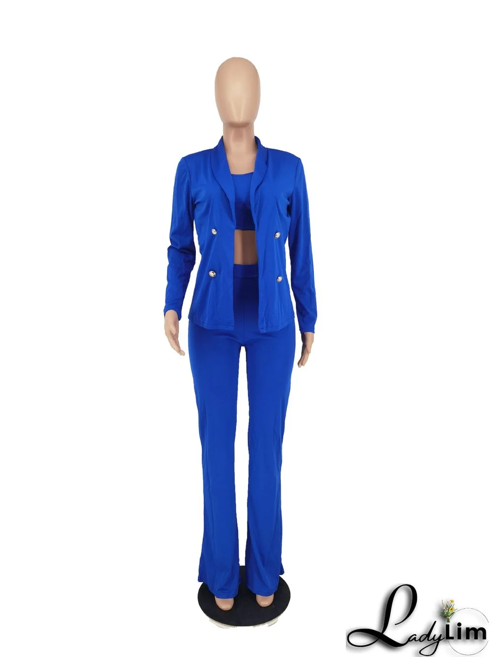 Women's Solid Long Sleeve Blazer And Pants Three-Piece Suits