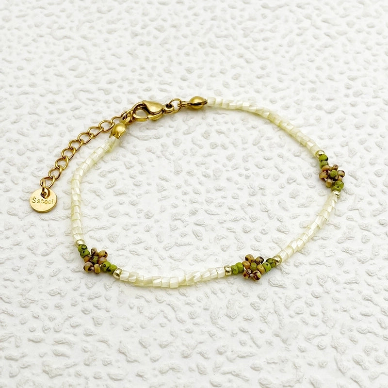 Elegant Preppy Style Sweet Heart Shape Flower 304 Stainless Steel 14K Gold Plated Beaded Chain Bracelets In Bulk