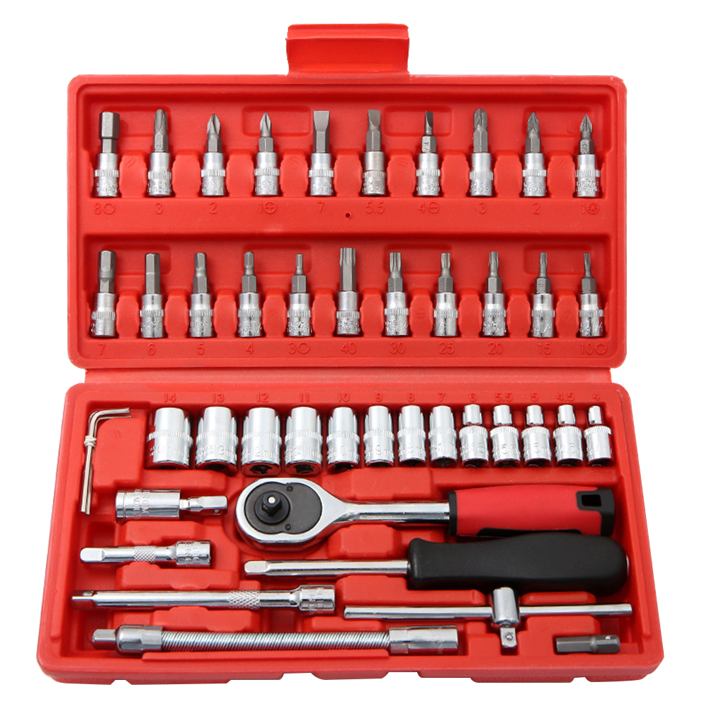 

46pcs Car Repair 1/4 inch Socket Ratchet Wrench Set with Red Carrying Case, 501 Original