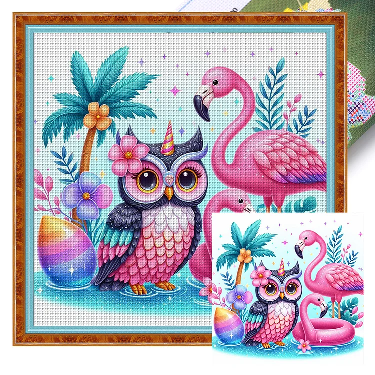 Owls And Flamingos 11CT Stamped Cross Stitch 60*60CM