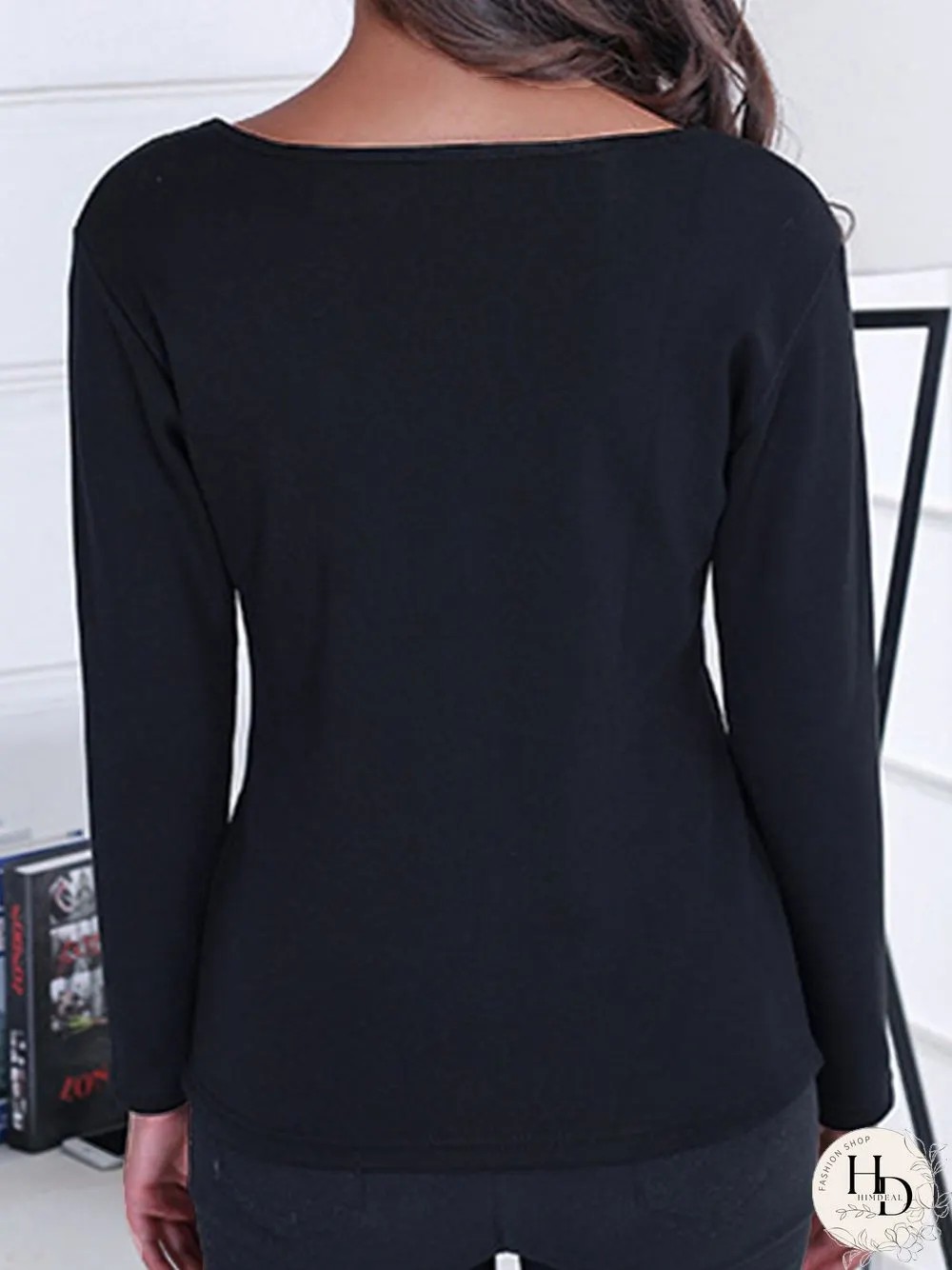 Plain Long Sleeve Crew Neck Plus Size Casual Plush T-Shirt