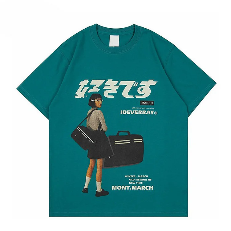 Hip Hop Streetwear Harajuku Japanese Kanji Print T-shirt at Hiphopee