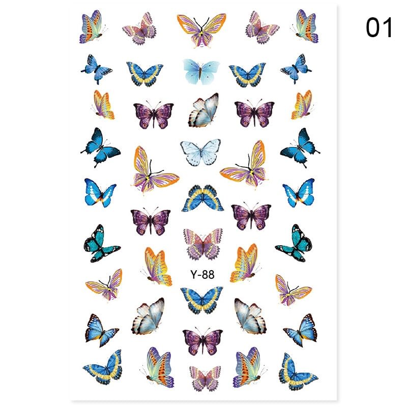 3D Nail Sticker Colorful Butterfly Design Transfer Nail Sticker Paper Beautiful Nail Decals Decoration Nail Art Accessories DIY