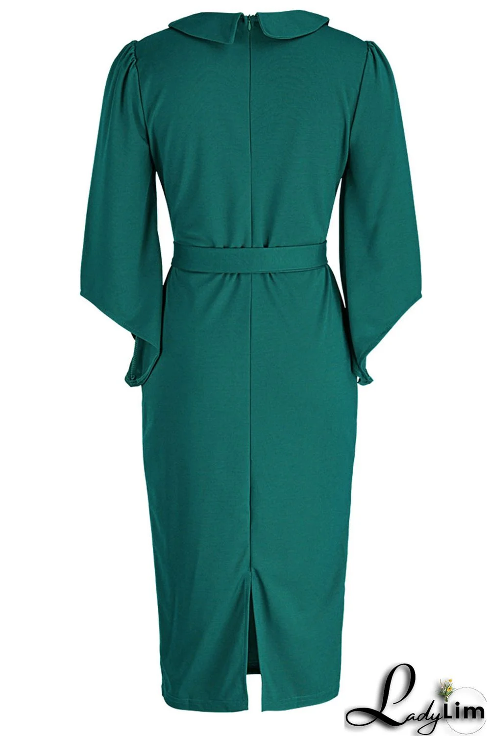 Green Casual Daily Solid Split Joint Buckle Turndown Collar One Step Skirt Dresses