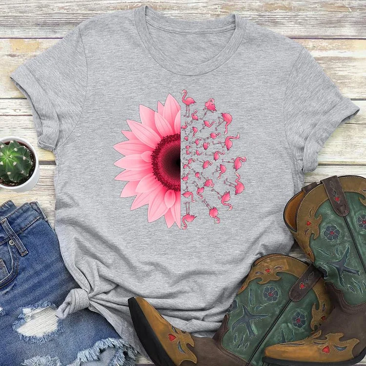 Pink Flamingo Sunflower T-Shirt Tee --Annaletters