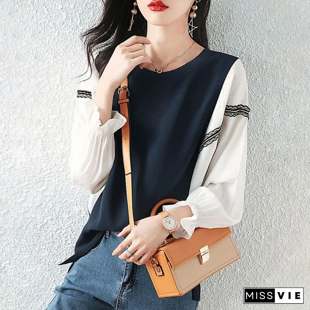 Ruffled Sleeve Splice Loose Shirt