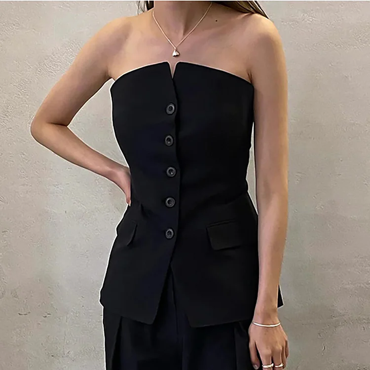 Niche Design Black Sleeveless Off Shoulder Tops